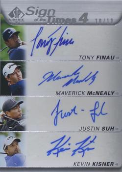 2021 SP Authentic - Sign of the Times 4 #ST4-KSMF Tony Finau / Maverick McNealy / Justin Suh / Kevin Kisner Front
