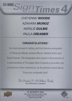 2021 SP Authentic - Sign of the Times 4 #ST4-WMGC Cheyenne Woods / Azahara Munoz / Natalie Gulbis / Paula Creamer Back
