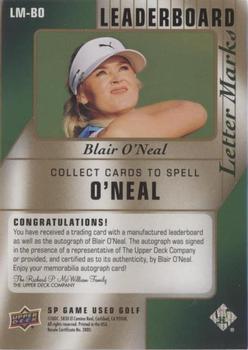 2021 SP Game Used - Leaderboard Letter Marks #LM-BO Blair O'Neal Back