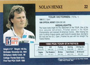 1990 Pro Set PGA Tour #22 Nolan Henke Back