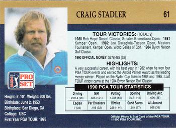 1990 Pro Set PGA Tour #61 Craig Stadler Back