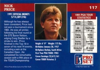1992 Pro Set PGA Tour #117 Nick Price Back