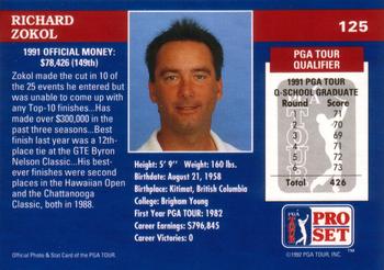 1992 Pro Set PGA Tour #125 Richard Zokol Back