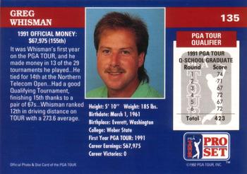 1992 Pro Set PGA Tour #135 Greg Whisman Back