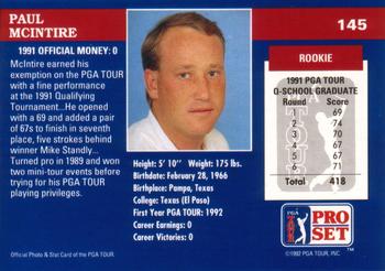 1992 Pro Set PGA Tour #145 Paul McIntire Back