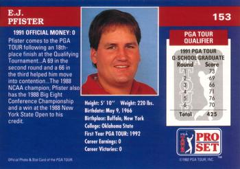 1992 Pro Set PGA Tour #153 E.J. Pfister Back