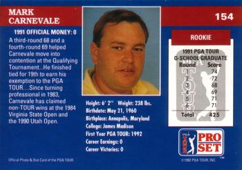 1992 Pro Set PGA Tour #154 Mark Carnevale Back