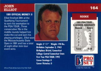 1992 Pro Set PGA Tour #164 John Elliot Back