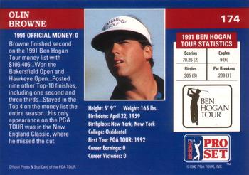 1992 Pro Set PGA Tour #174 Olin Browne Back