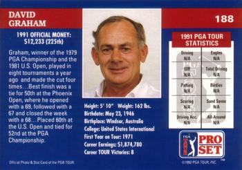 1992 Pro Set PGA Tour #188 David Graham Back