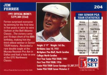 1992 Pro Set PGA Tour #204 Jim Ferree Back