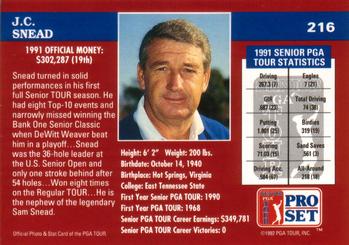 1992 Pro Set PGA Tour #216 J.C. Snead Back