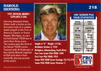 1992 Pro Set PGA Tour #218 Harold Henning Back