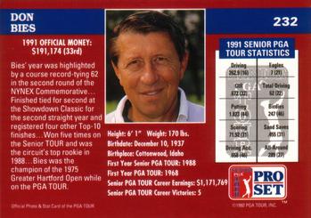 1992 Pro Set PGA Tour #232 Don Bies Back