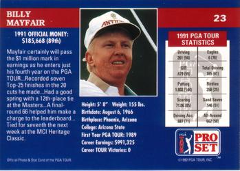 1992 Pro Set PGA Tour #23 Billy Mayfair Back