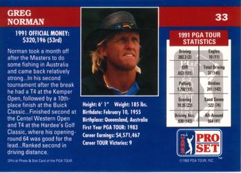 1992 Pro Set PGA Tour #33 Greg Norman Back