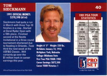 1992 Pro Set PGA Tour #40 Tom Sieckmann Back