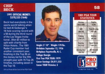 1992 Pro Set PGA Tour #58 Chip Beck Back