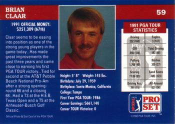 1992 Pro Set PGA Tour #59 Brian Claar Back