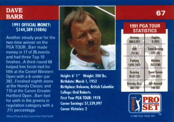 1992 Pro Set PGA Tour #67 Dave Barr Back