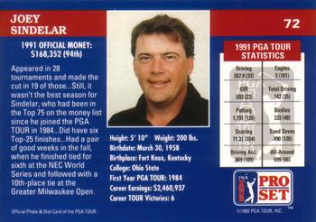 1992 Pro Set PGA Tour #72 Joey Sindelar Back