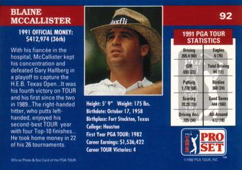 1992 Pro Set PGA Tour #92 Blaine McCallister Back