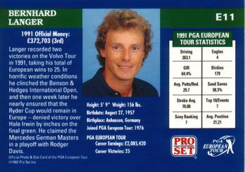 1992 Pro Set PGA Tour #E11 Bernhard Langer Back