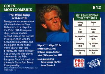 1992 Pro Set PGA Tour #E12 Colin Montgomerie Back