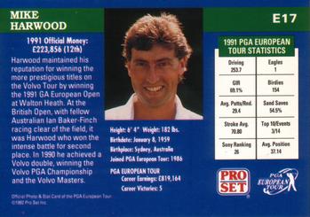 1992 Pro Set PGA Tour #E17 Mike Harwood Back