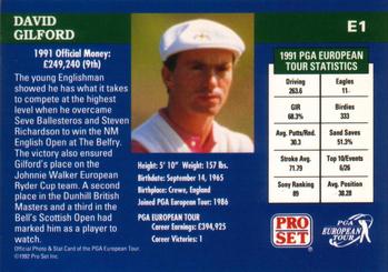 1992 Pro Set PGA Tour #E1 David Gilford Back