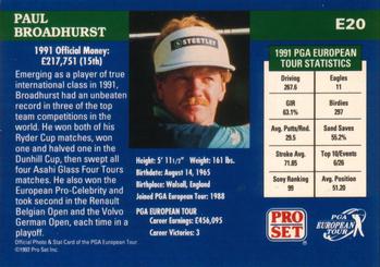1992 Pro Set PGA Tour #E20 Paul Broadhurst Back
