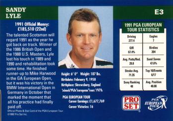 1992 Pro Set PGA Tour #E3 Sandy Lyle Back