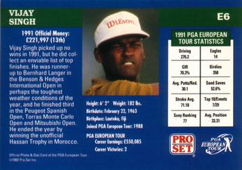 1992 Pro Set PGA Tour #E6 Vijay Singh Back