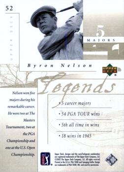 2002 Upper Deck #52 Byron Nelson Back