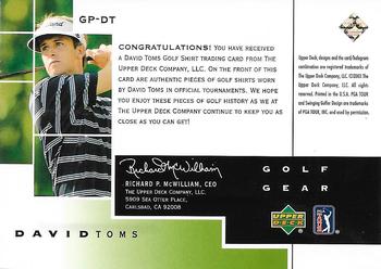 2003 Upper Deck - Golf Gear Par #GP-DT David Toms Back