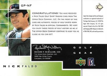 2003 Upper Deck - Golf Gear Par #GP-NF Nick Faldo Back
