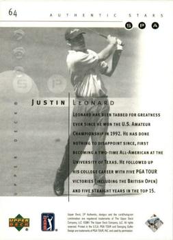2001 SP Authentic #64 Justin Leonard Back