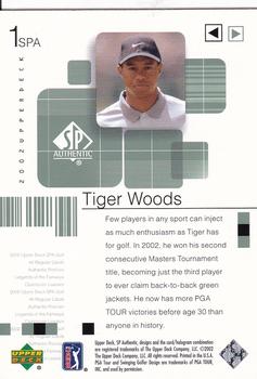 2002 SP Authentic #1SPA Tiger Woods Back