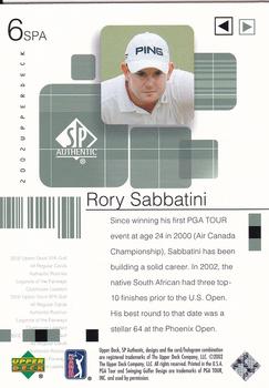 2002 SP Authentic #6SPA Rory Sabbatini Back