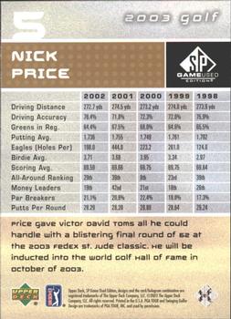 2003 SP Game Used #5 Nick Price Back