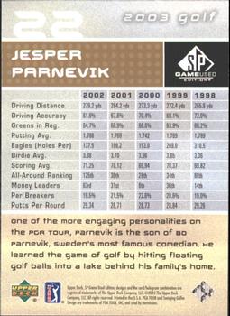 2003 SP Game Used #22 Jesper Parnevik Back