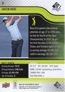 2012 SP Authentic #31 Justin Rose Back