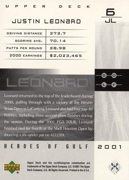 2001 Upper Deck - Heroes of Golf National Convention Promos #6JL Justin Leonard Back