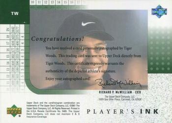 2001 Upper Deck - Player's Ink #TW Tiger Woods Back