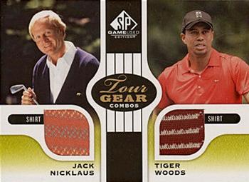 2012 SP Game Used - Tour Gear Dual #TG2NW Jack Nicklaus / Tiger Woods Front