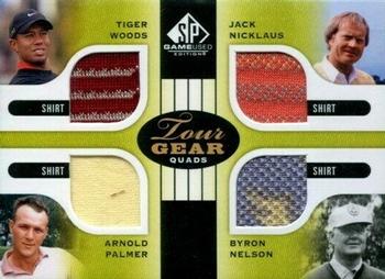 2012 SP Game Used - Tour Gear Quad #TG4-LEG Tiger Woods / Jack Nicklaus / Arnold Palmer / Byron Nelson Front