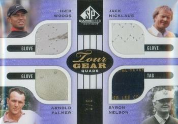 2012 SP Game Used - Tour Gear Quad Purple #TG4LEG Tiger Woods / Jack Nicklaus / Arnold Palmer / Byron Nelson Front
