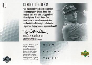 2001 SP Authentic - Sign of the Times #BJ Brandt Jobe Back