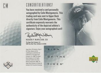 2001 SP Authentic - Sign of the Times #CM Colin Montgomerie Back