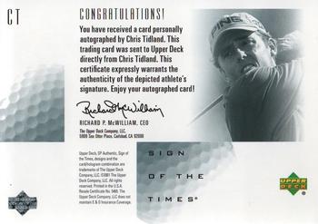 2001 SP Authentic - Sign of the Times #CT Chris Tidland Back